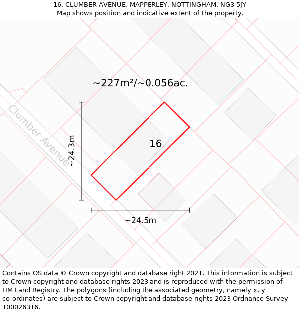 16, CLUMBER AVENUE, MAPPERLEY, NOTTINGHAM, NG3 5JY: Plot and title map