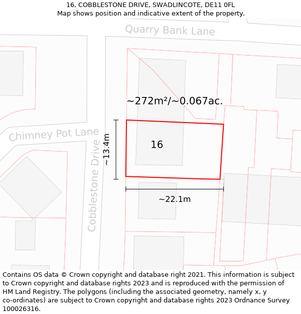 16, COBBLESTONE DRIVE, SWADLINCOTE, DE11 0FL: Plot and title map