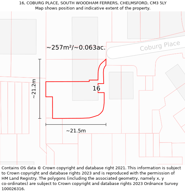 16, COBURG PLACE, SOUTH WOODHAM FERRERS, CHELMSFORD, CM3 5LY: Plot and title map