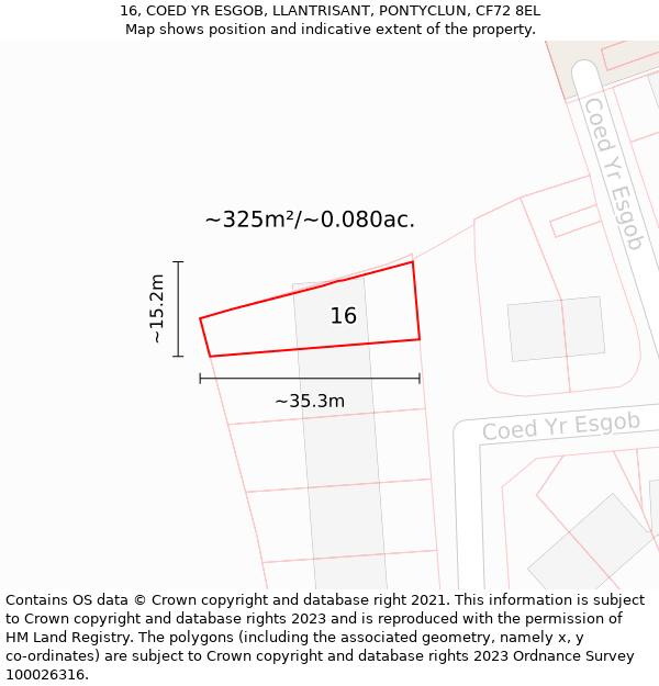 16, COED YR ESGOB, LLANTRISANT, PONTYCLUN, CF72 8EL: Plot and title map