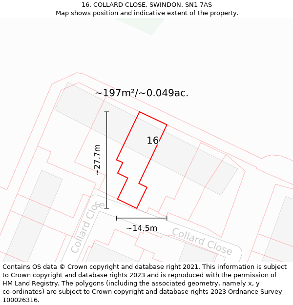 16, COLLARD CLOSE, SWINDON, SN1 7AS: Plot and title map