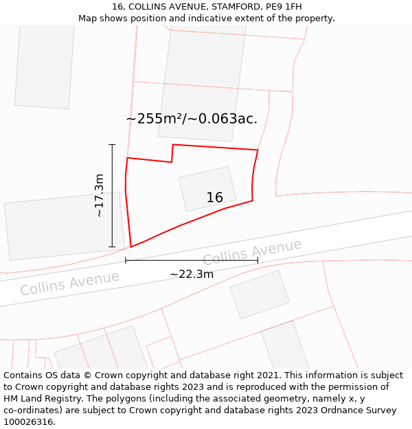 16, COLLINS AVENUE, STAMFORD, PE9 1FH: Plot and title map