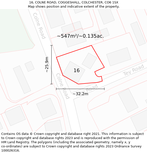 16, COLNE ROAD, COGGESHALL, COLCHESTER, CO6 1SX: Plot and title map