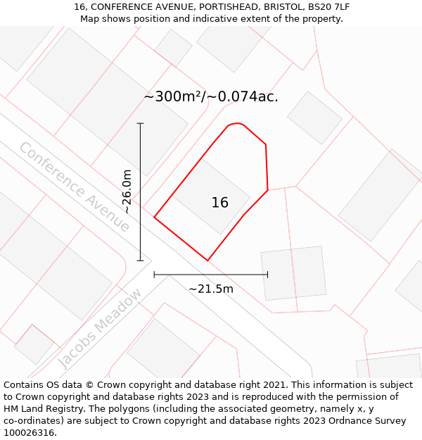 16, CONFERENCE AVENUE, PORTISHEAD, BRISTOL, BS20 7LF: Plot and title map