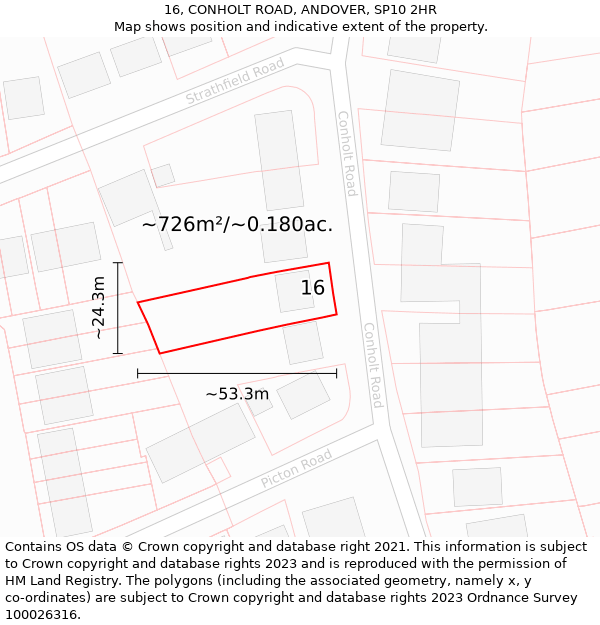 16, CONHOLT ROAD, ANDOVER, SP10 2HR: Plot and title map