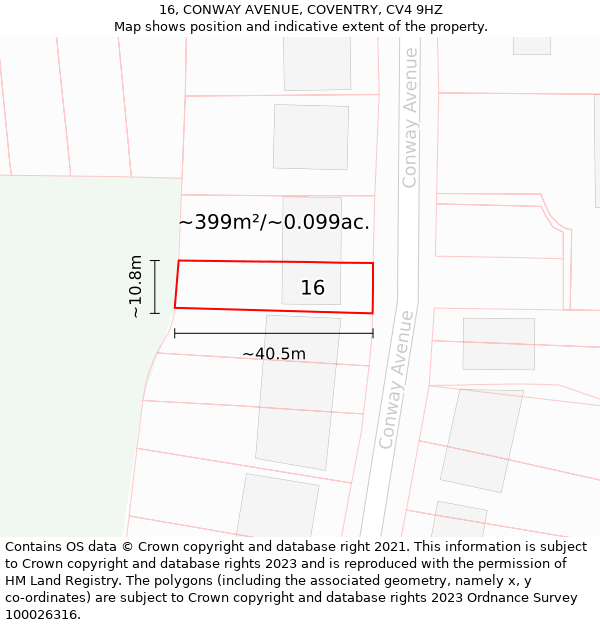 16, CONWAY AVENUE, COVENTRY, CV4 9HZ: Plot and title map