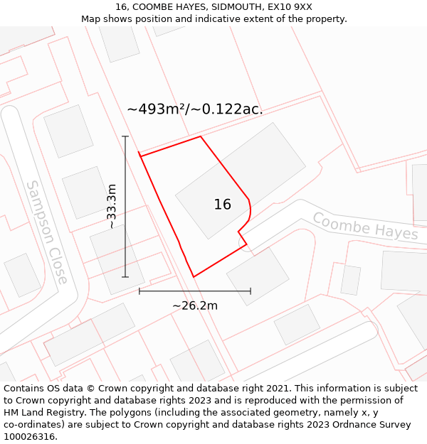 16, COOMBE HAYES, SIDMOUTH, EX10 9XX: Plot and title map