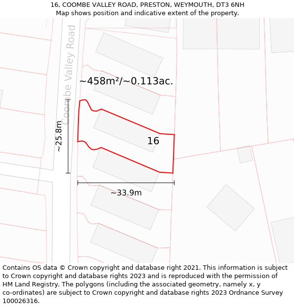 16, COOMBE VALLEY ROAD, PRESTON, WEYMOUTH, DT3 6NH: Plot and title map