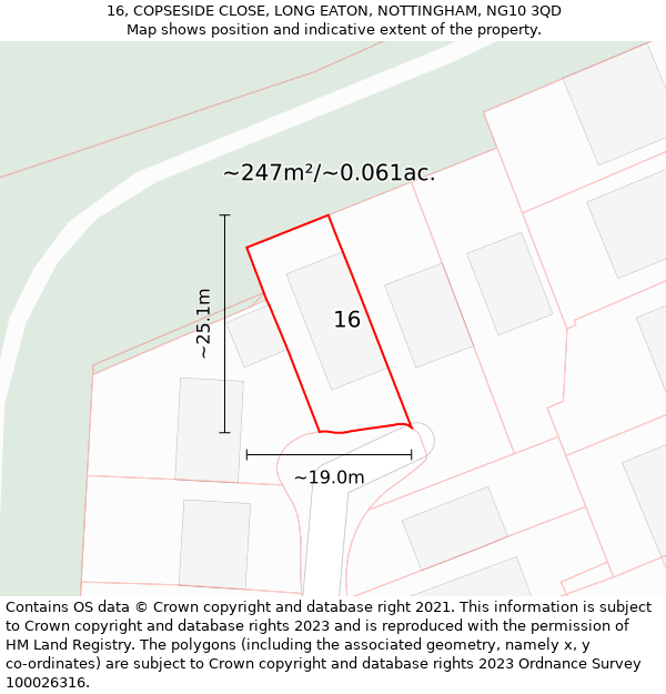 16, COPSESIDE CLOSE, LONG EATON, NOTTINGHAM, NG10 3QD: Plot and title map