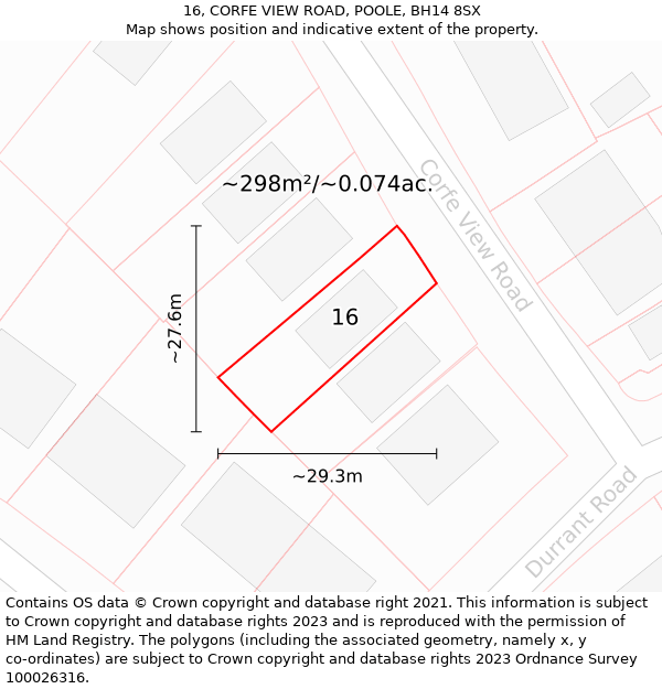16, CORFE VIEW ROAD, POOLE, BH14 8SX: Plot and title map