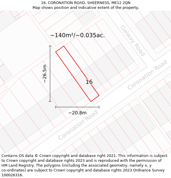 16, CORONATION ROAD, SHEERNESS, ME12 2QN: Plot and title map