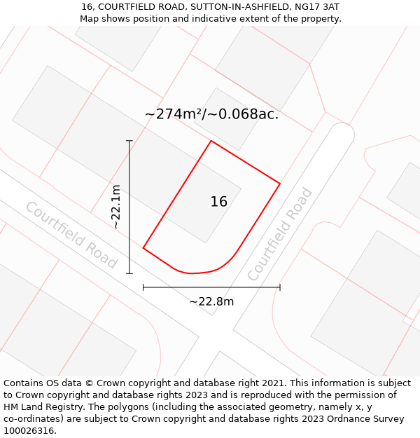 16, COURTFIELD ROAD, SUTTON-IN-ASHFIELD, NG17 3AT: Plot and title map