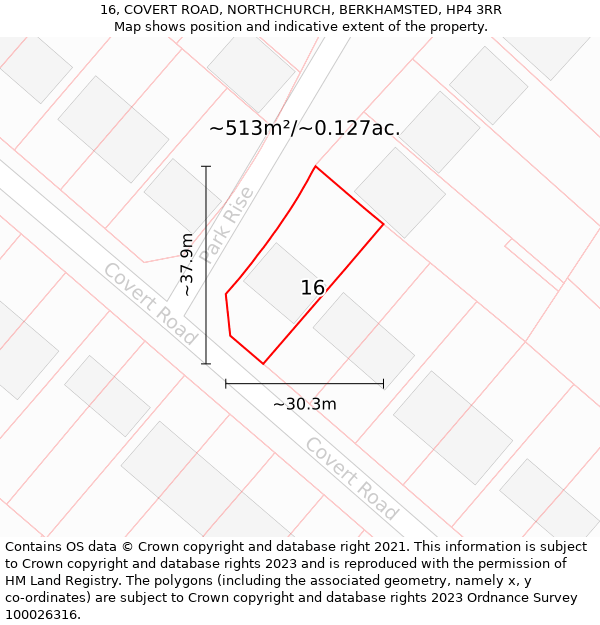 16, COVERT ROAD, NORTHCHURCH, BERKHAMSTED, HP4 3RR: Plot and title map