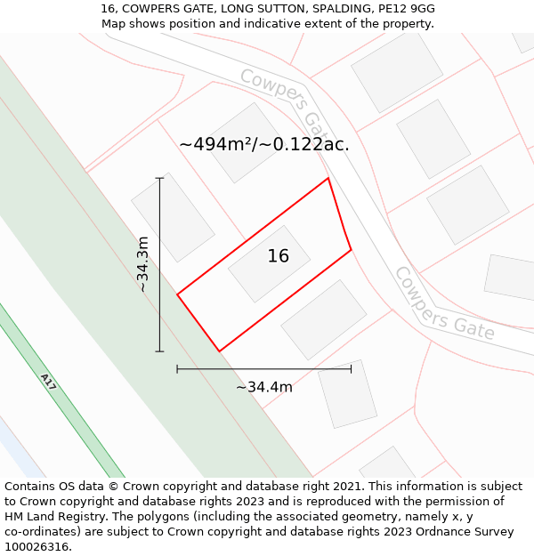 16, COWPERS GATE, LONG SUTTON, SPALDING, PE12 9GG: Plot and title map