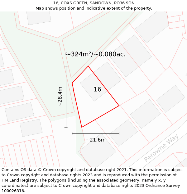 16, COXS GREEN, SANDOWN, PO36 9DN: Plot and title map