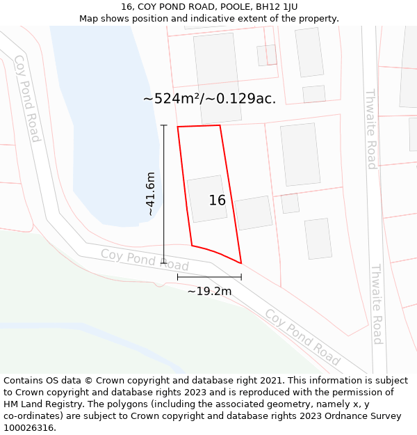 16, COY POND ROAD, POOLE, BH12 1JU: Plot and title map