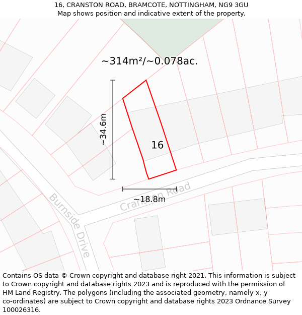 16, CRANSTON ROAD, BRAMCOTE, NOTTINGHAM, NG9 3GU: Plot and title map