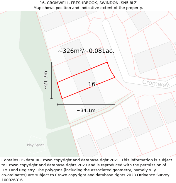 16, CROMWELL, FRESHBROOK, SWINDON, SN5 8LZ: Plot and title map