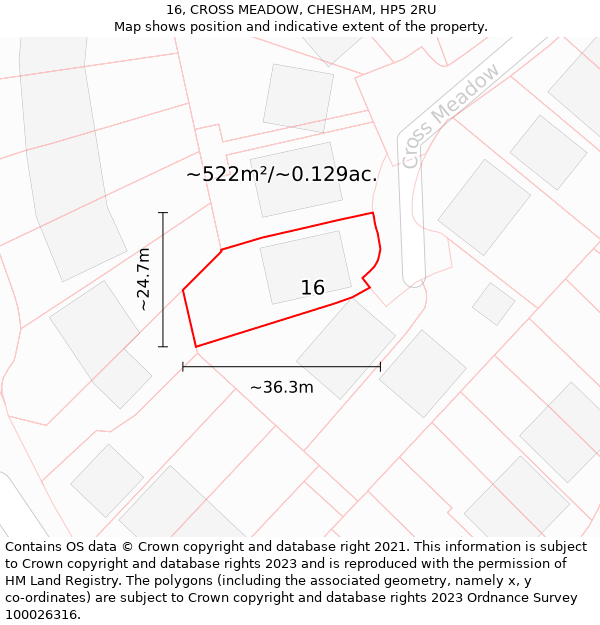 16, CROSS MEADOW, CHESHAM, HP5 2RU: Plot and title map