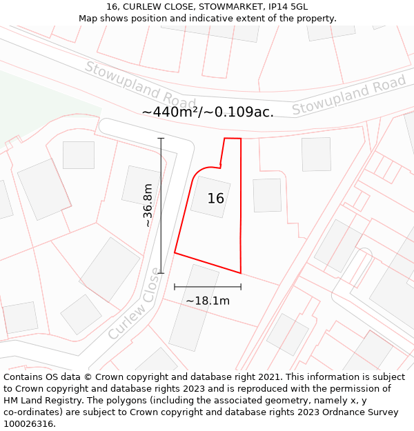 16, CURLEW CLOSE, STOWMARKET, IP14 5GL: Plot and title map