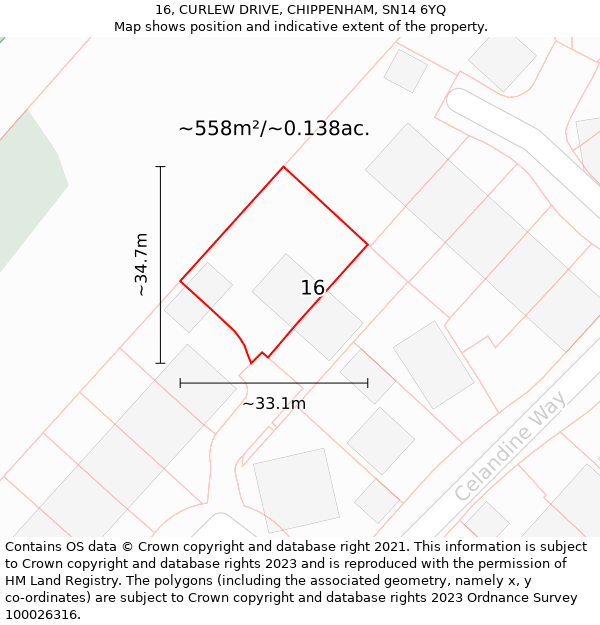 16, CURLEW DRIVE, CHIPPENHAM, SN14 6YQ: Plot and title map