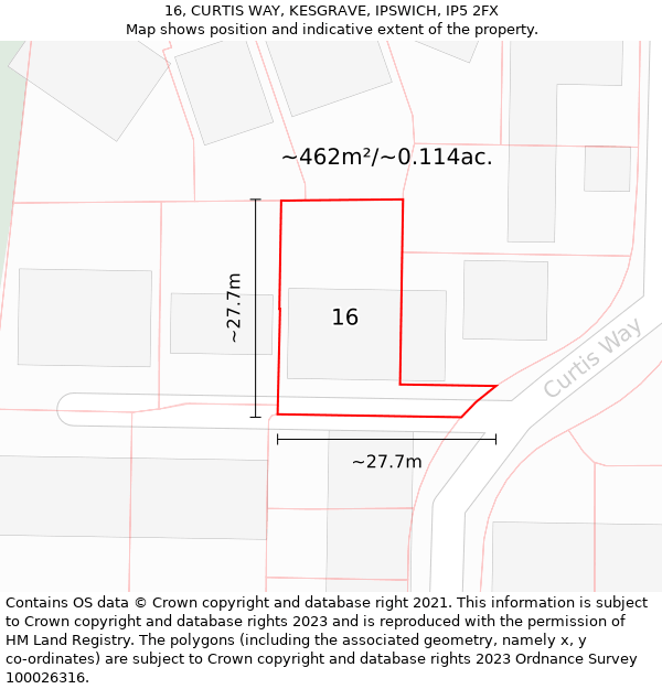 16, CURTIS WAY, KESGRAVE, IPSWICH, IP5 2FX: Plot and title map