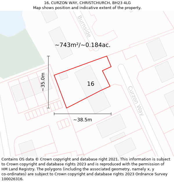 16, CURZON WAY, CHRISTCHURCH, BH23 4LG: Plot and title map