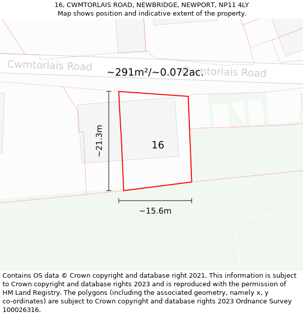 16, CWMTORLAIS ROAD, NEWBRIDGE, NEWPORT, NP11 4LY: Plot and title map