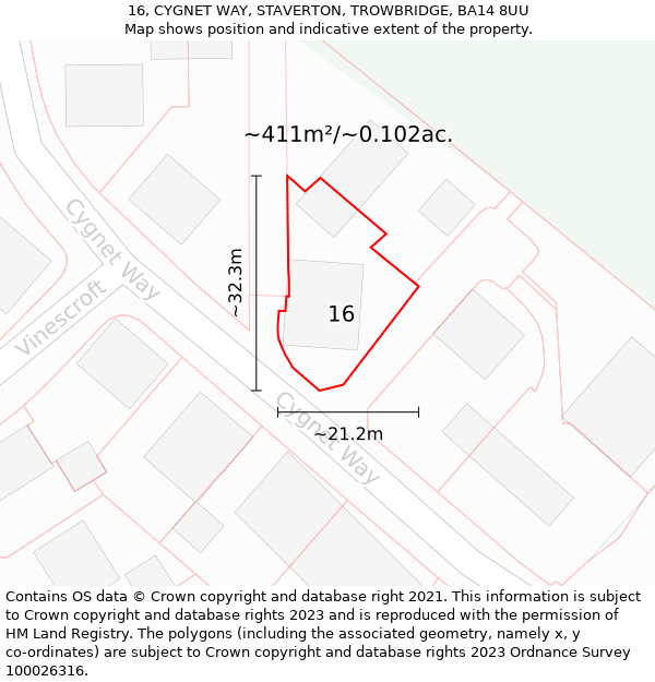 16, CYGNET WAY, STAVERTON, TROWBRIDGE, BA14 8UU: Plot and title map