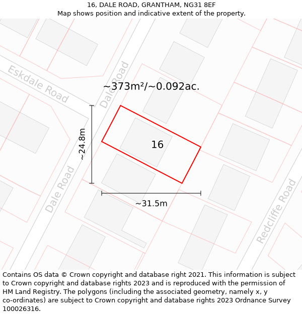 16, DALE ROAD, GRANTHAM, NG31 8EF: Plot and title map