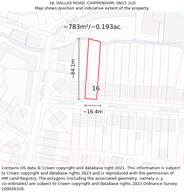 16, DALLAS ROAD, CHIPPENHAM, SN15 1LD: Plot and title map