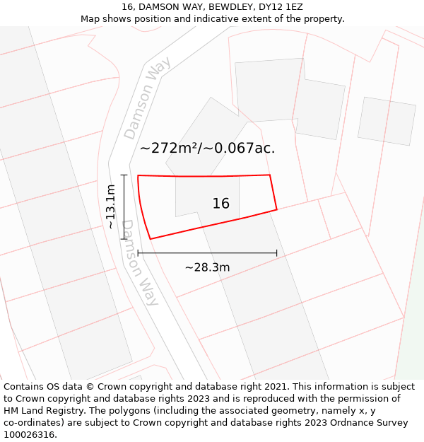 16, DAMSON WAY, BEWDLEY, DY12 1EZ: Plot and title map