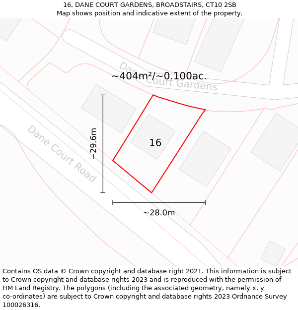 16, DANE COURT GARDENS, BROADSTAIRS, CT10 2SB: Plot and title map