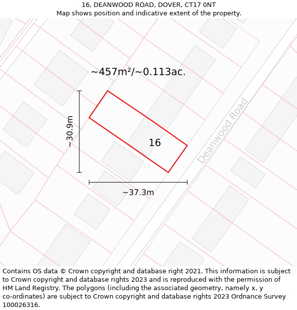 16, DEANWOOD ROAD, DOVER, CT17 0NT: Plot and title map