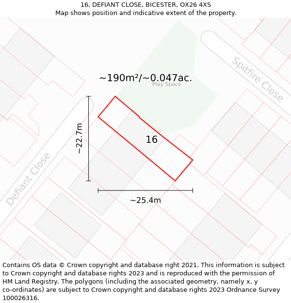 16, DEFIANT CLOSE, BICESTER, OX26 4XS: Plot and title map