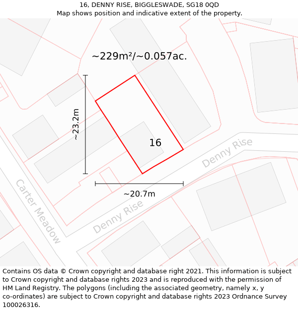 16, DENNY RISE, BIGGLESWADE, SG18 0QD: Plot and title map