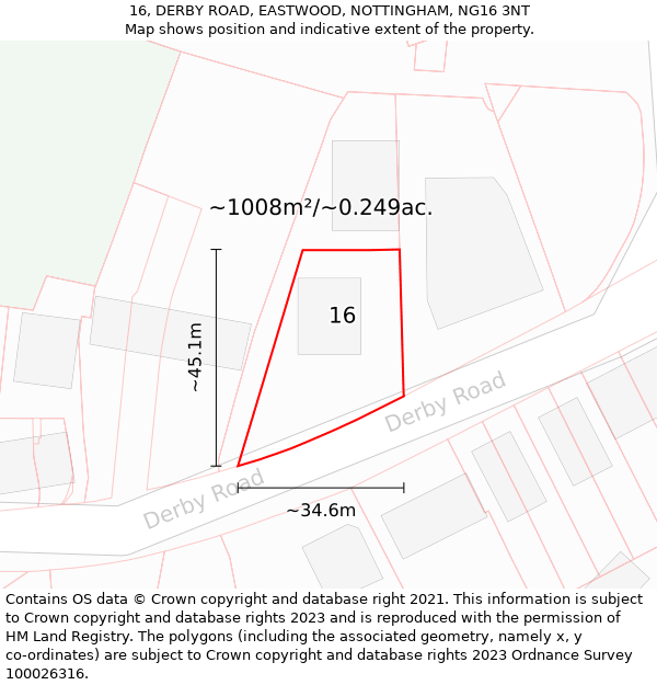 16, DERBY ROAD, EASTWOOD, NOTTINGHAM, NG16 3NT: Plot and title map