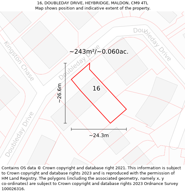 16, DOUBLEDAY DRIVE, HEYBRIDGE, MALDON, CM9 4TL: Plot and title map