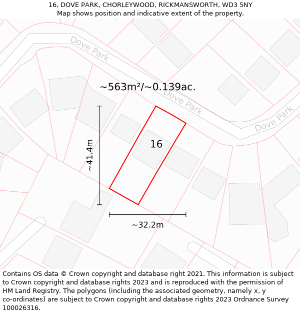 16, DOVE PARK, CHORLEYWOOD, RICKMANSWORTH, WD3 5NY: Plot and title map