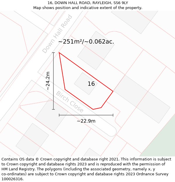 16, DOWN HALL ROAD, RAYLEIGH, SS6 9LY: Plot and title map