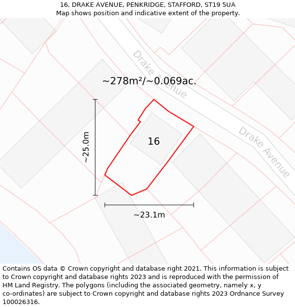 16, DRAKE AVENUE, PENKRIDGE, STAFFORD, ST19 5UA: Plot and title map