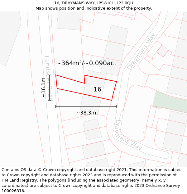 16, DRAYMANS WAY, IPSWICH, IP3 0QU: Plot and title map