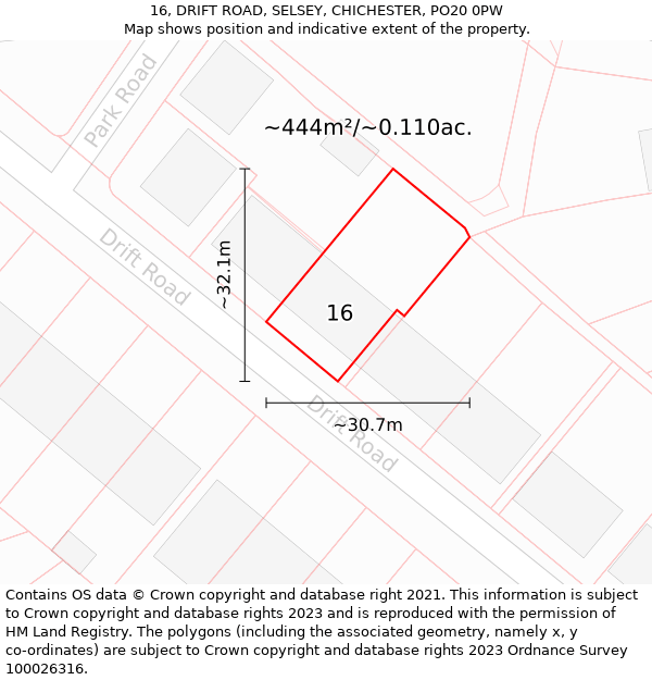 16, DRIFT ROAD, SELSEY, CHICHESTER, PO20 0PW: Plot and title map