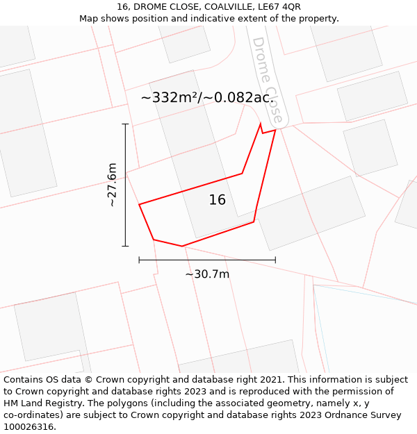 16, DROME CLOSE, COALVILLE, LE67 4QR: Plot and title map