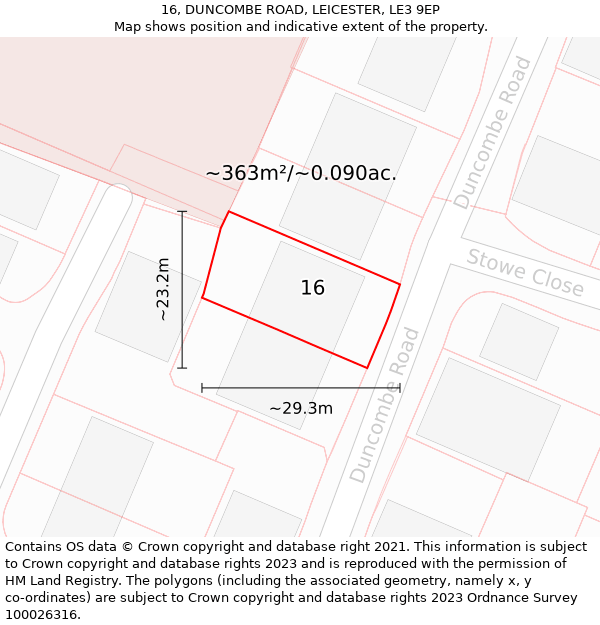 16, DUNCOMBE ROAD, LEICESTER, LE3 9EP: Plot and title map