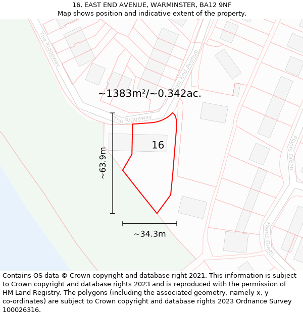 16, EAST END AVENUE, WARMINSTER, BA12 9NF: Plot and title map