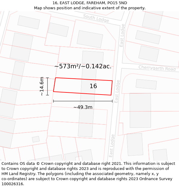 16, EAST LODGE, FAREHAM, PO15 5ND: Plot and title map