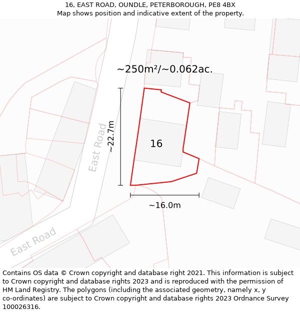 16, EAST ROAD, OUNDLE, PETERBOROUGH, PE8 4BX: Plot and title map