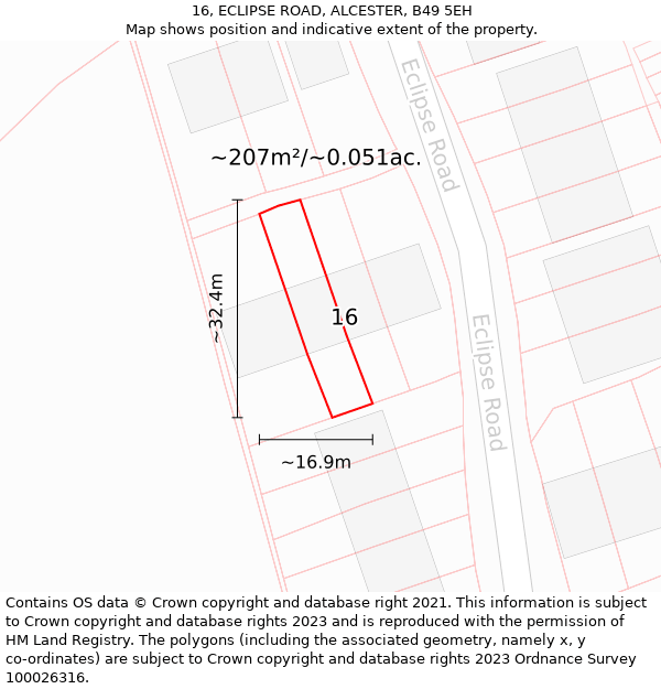 16, ECLIPSE ROAD, ALCESTER, B49 5EH: Plot and title map