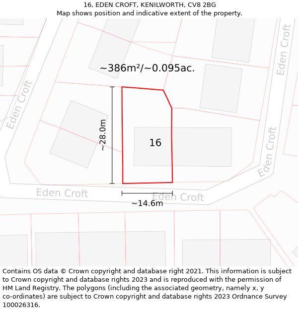 16, EDEN CROFT, KENILWORTH, CV8 2BG: Plot and title map